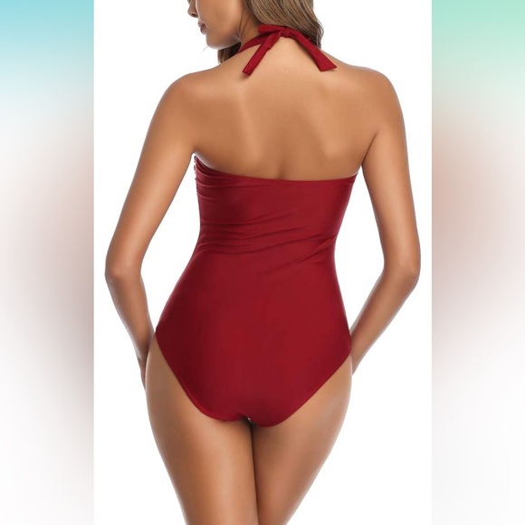 Smismivo Tummy Control Swimwear Halter One Piece Slimming Vintage Retro Swimsuit - Picture 3 of 6